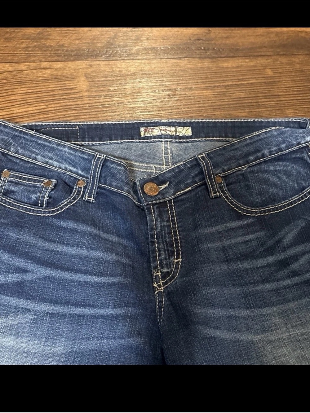 BKE Women's Boot Cut Jeans in Dark Blue with Contrast Stitching